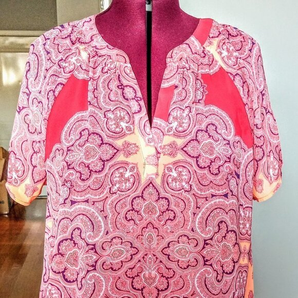 ANA Sheer Coral Paisley Print Short Sleeve Top - Picture 1 of 6